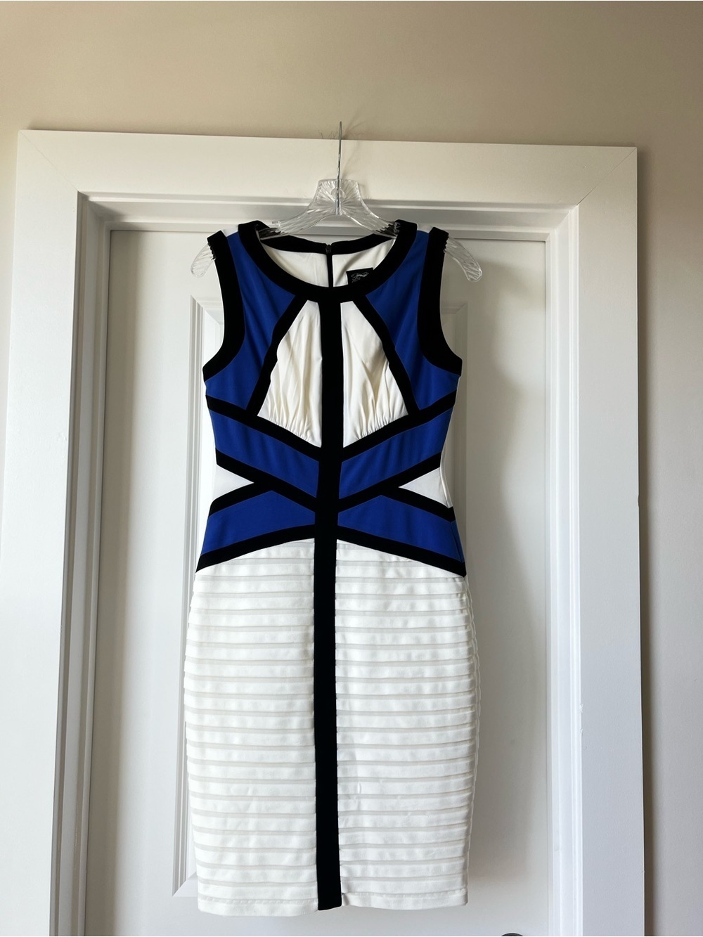 Jax Blue, White and Black Colorblock Sleeveless Midi Dress